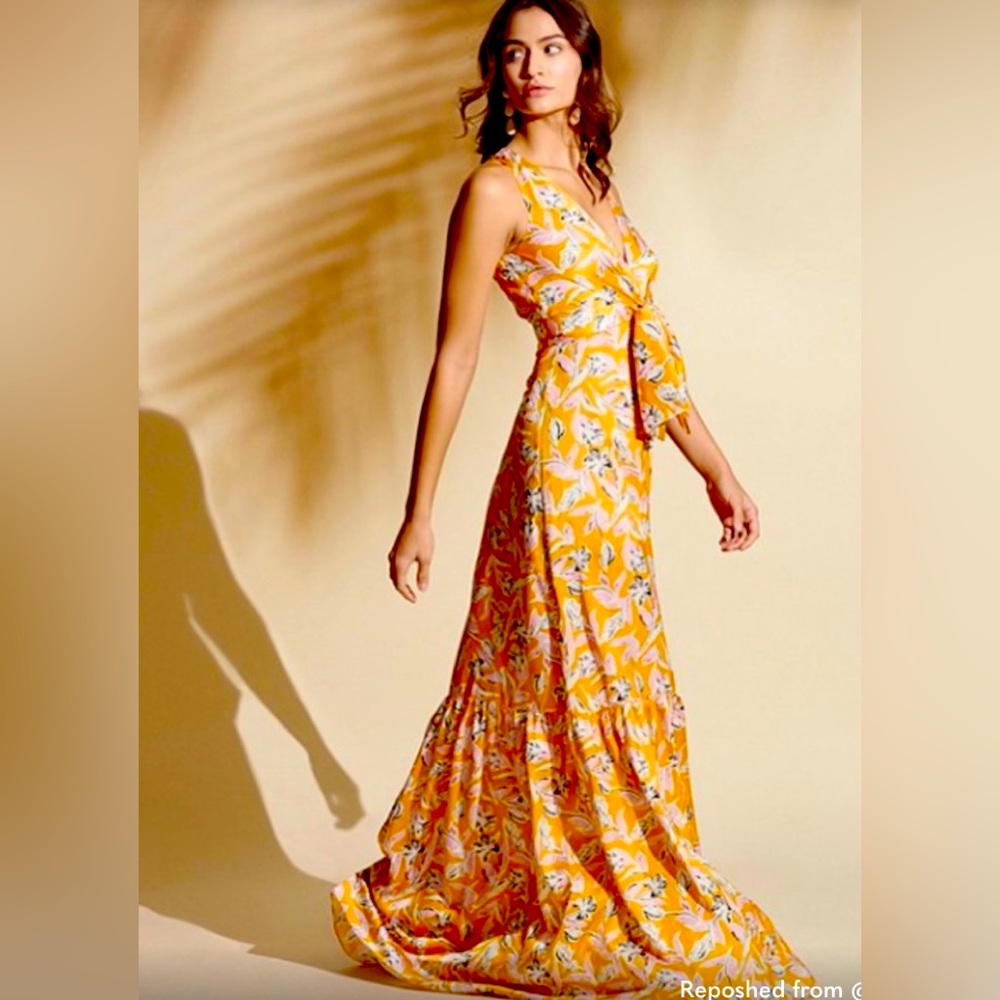 Sachin & Babi Dress Orange/Pink Floral Maxi Dress Sz8